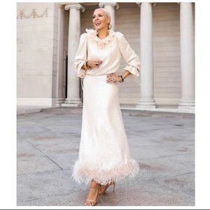 NWT | Antonio Melani x Nicola Bathie Meredith Sequined Feather Trim Maxi Skirt